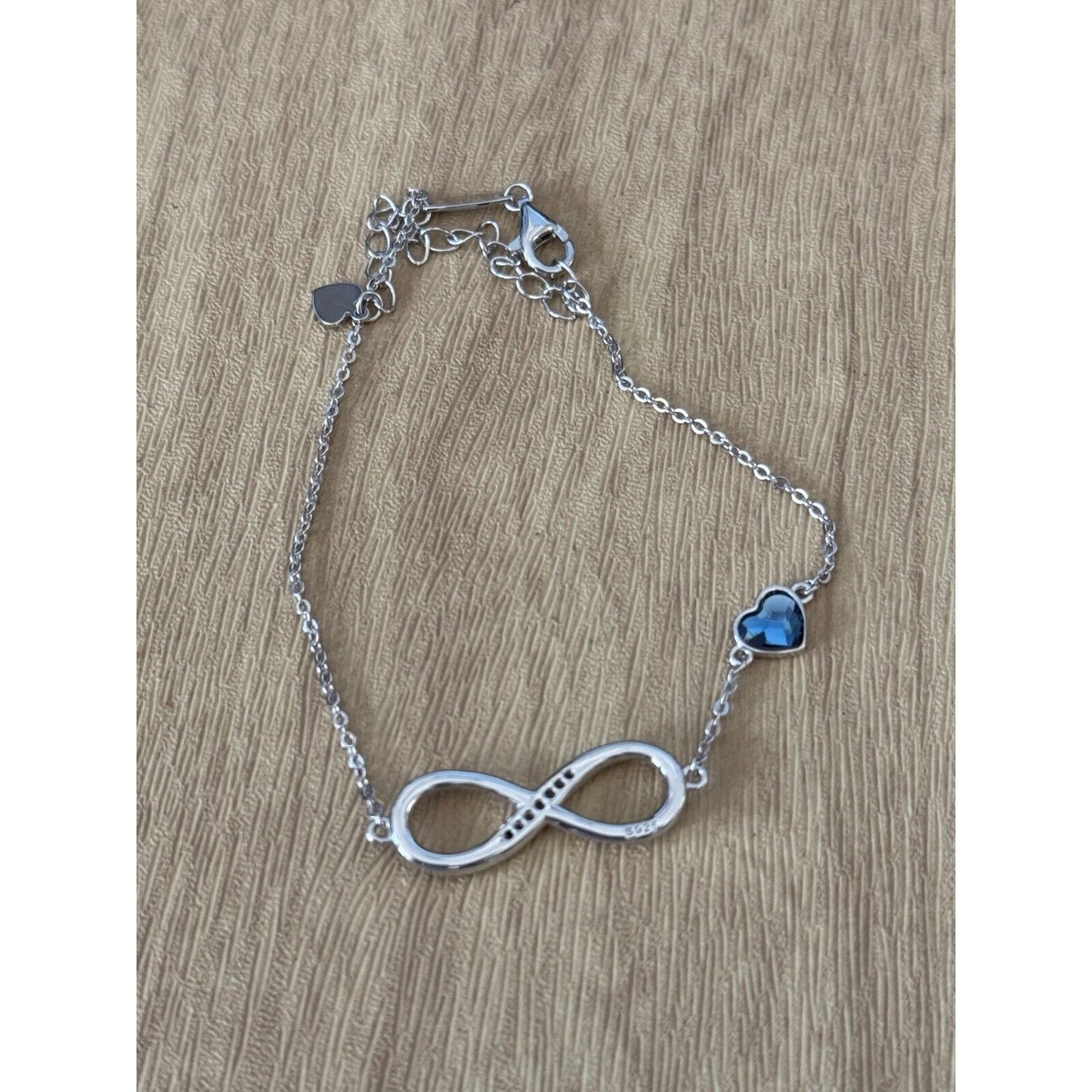CDE Infinity Heart Birthstone Charm Link 925 Sterling Silver Adjustable Bracelet 7-9"