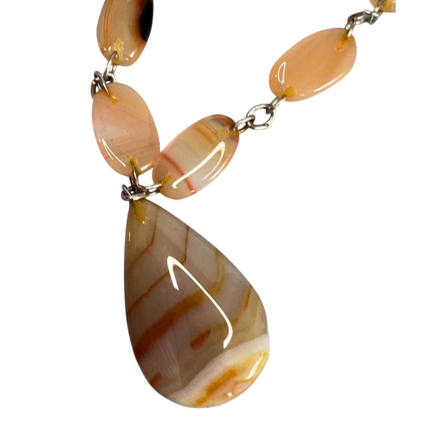 Vintage Carnelian Agate Necklace with Teardrop Pendant Hand Cut Gemstone Beads
