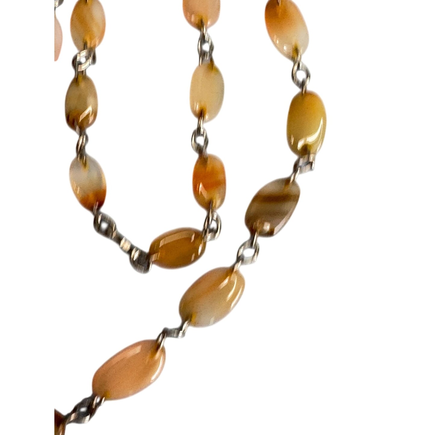 Vintage Carnelian Agate Necklace with Teardrop Pendant Hand Cut Gemstone Beads