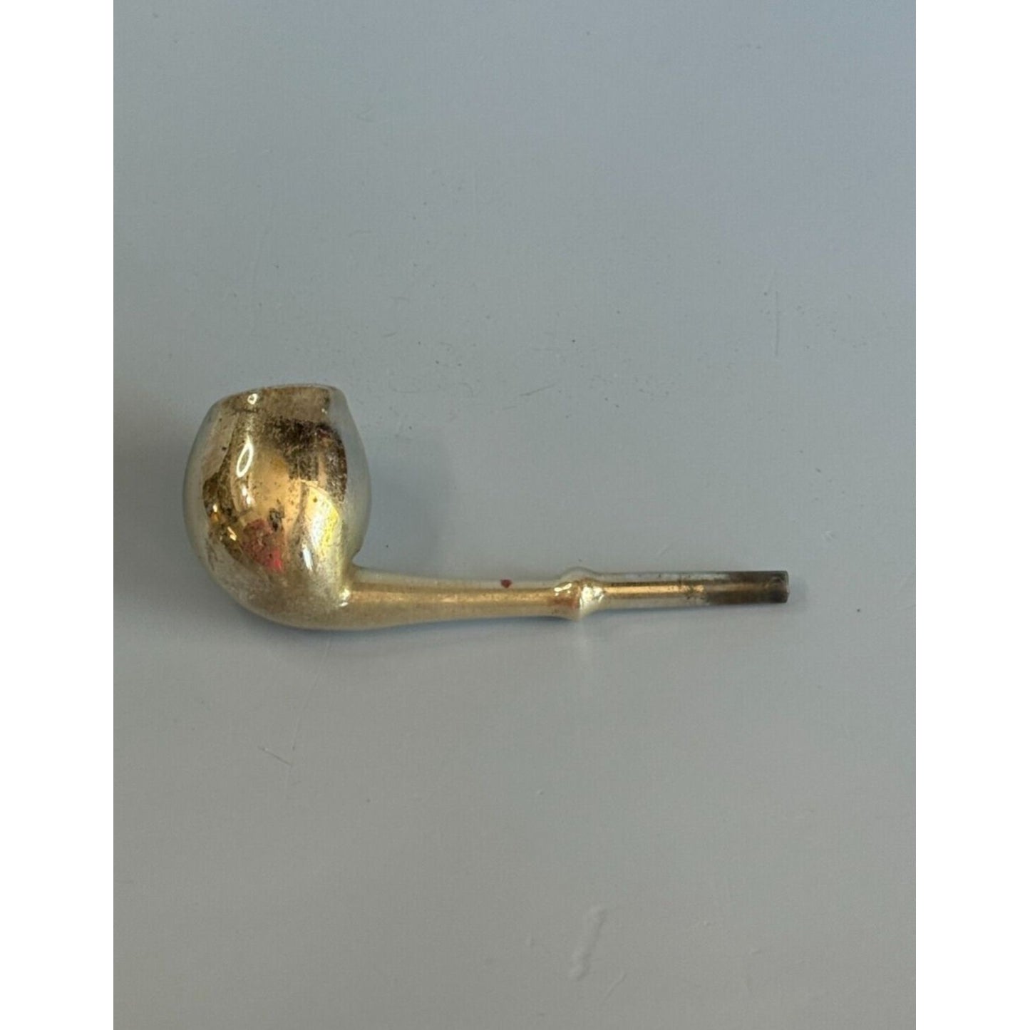 Antique Blown Glass Silver Straight Stem Pipe Ornament Germany C1940