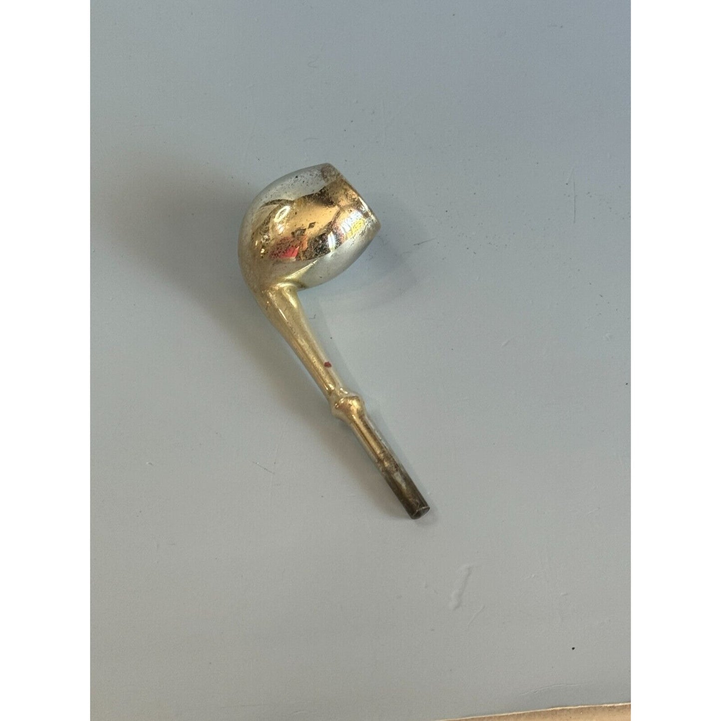 Antique Blown Glass Silver Straight Stem Pipe Ornament Germany C1940