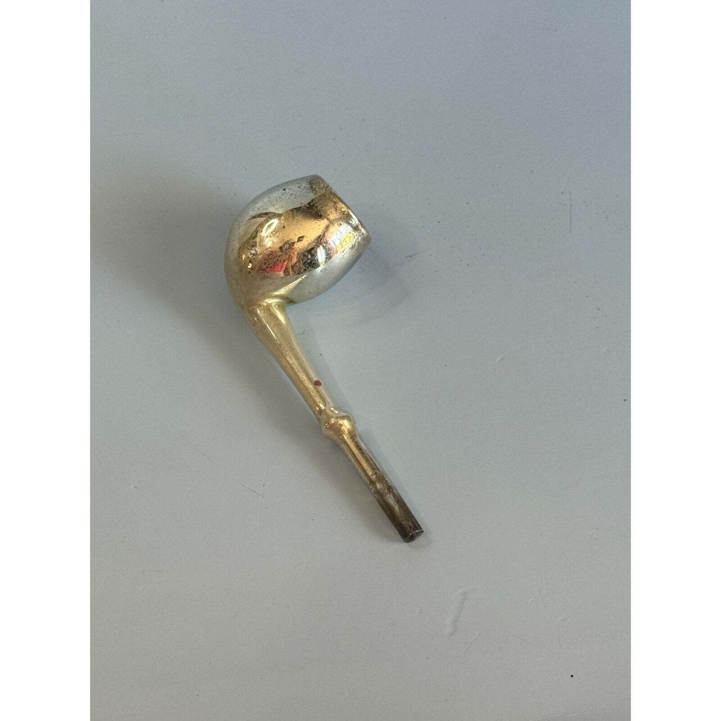 Antique Blown Glass Silver Straight Stem Pipe Ornament Germany C1940