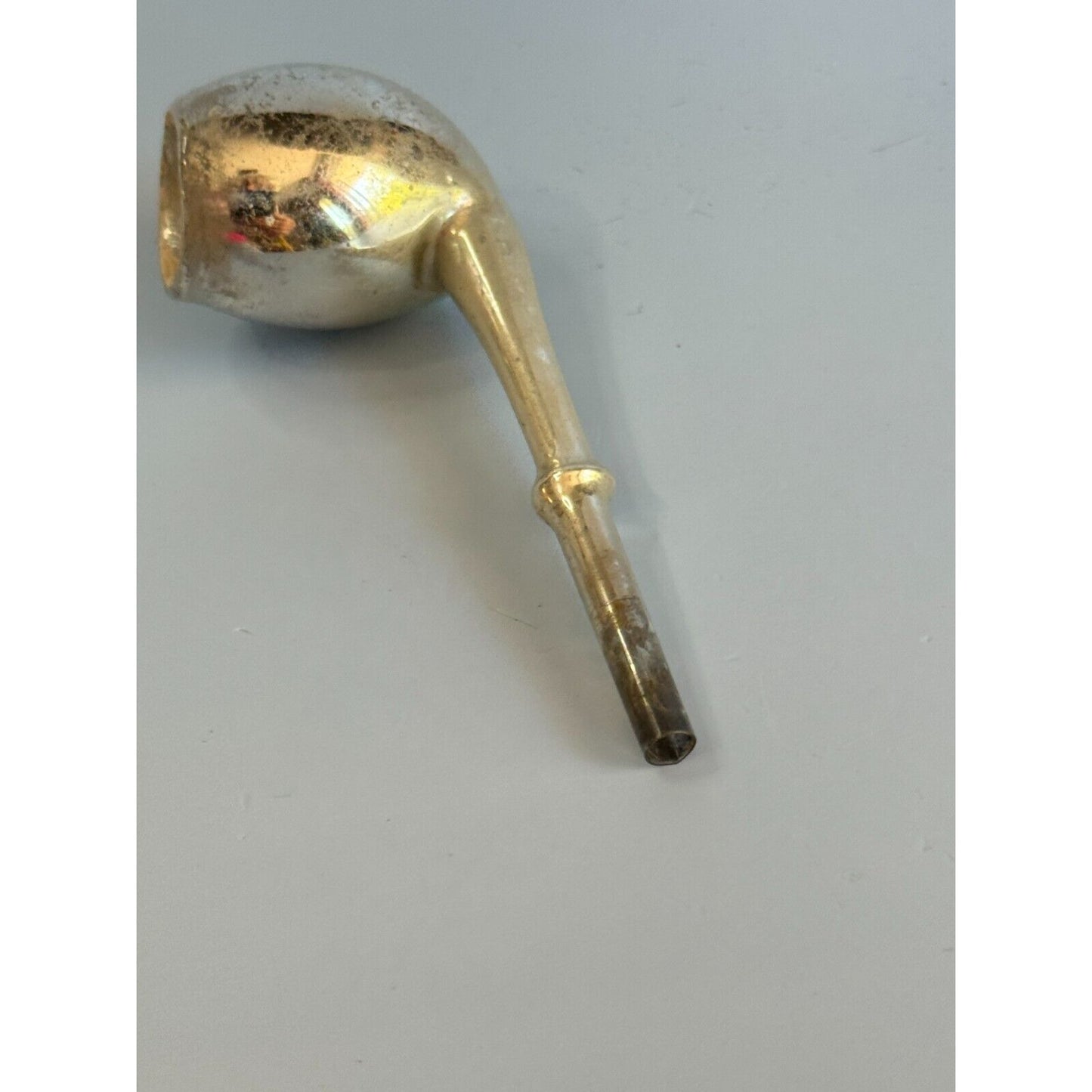 Antique Blown Glass Silver Straight Stem Pipe Ornament Germany C1940
