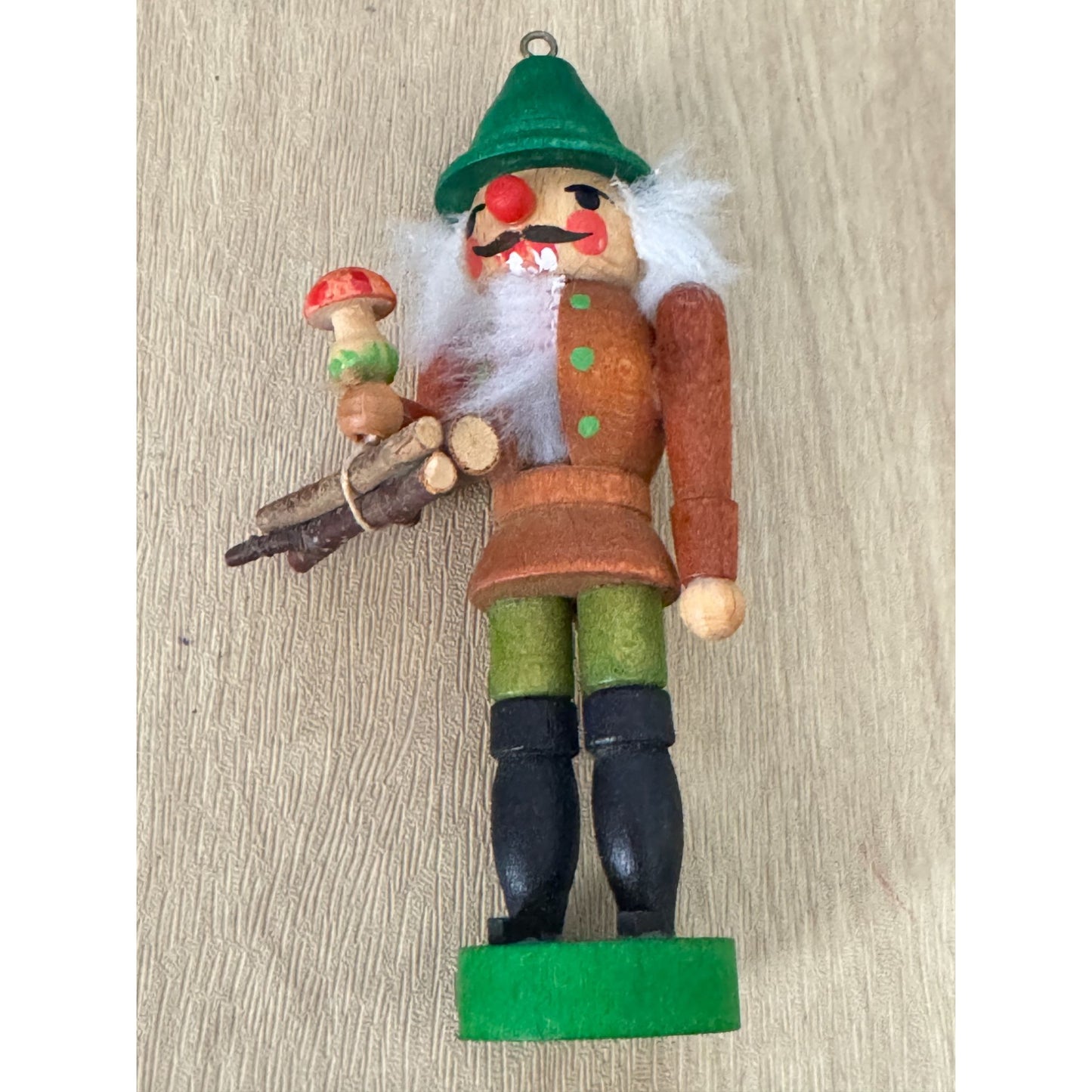 Carved Wood Nutcracker Ornament Germany 4 Inch Green/Brown Holiday Decor