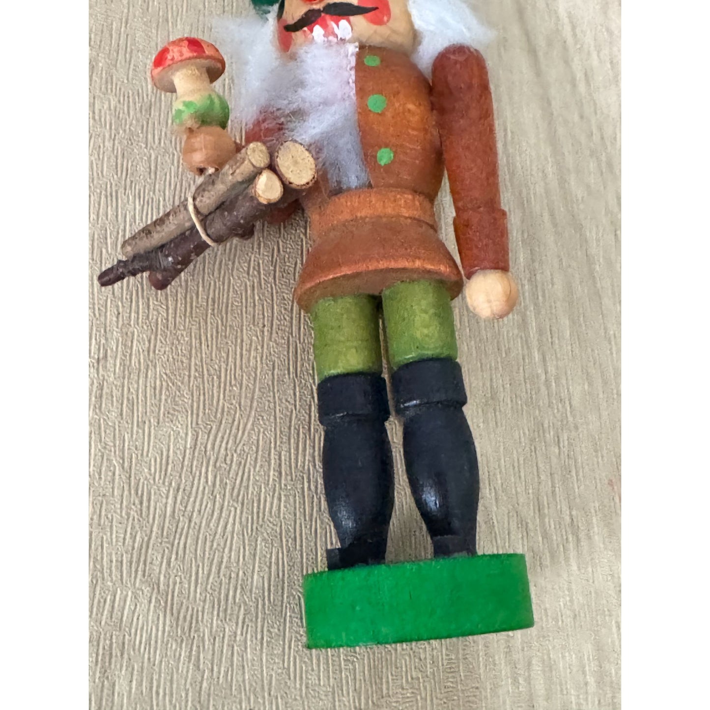 Carved Wood Nutcracker Ornament Germany 4 Inch Green/Brown Holiday Decor