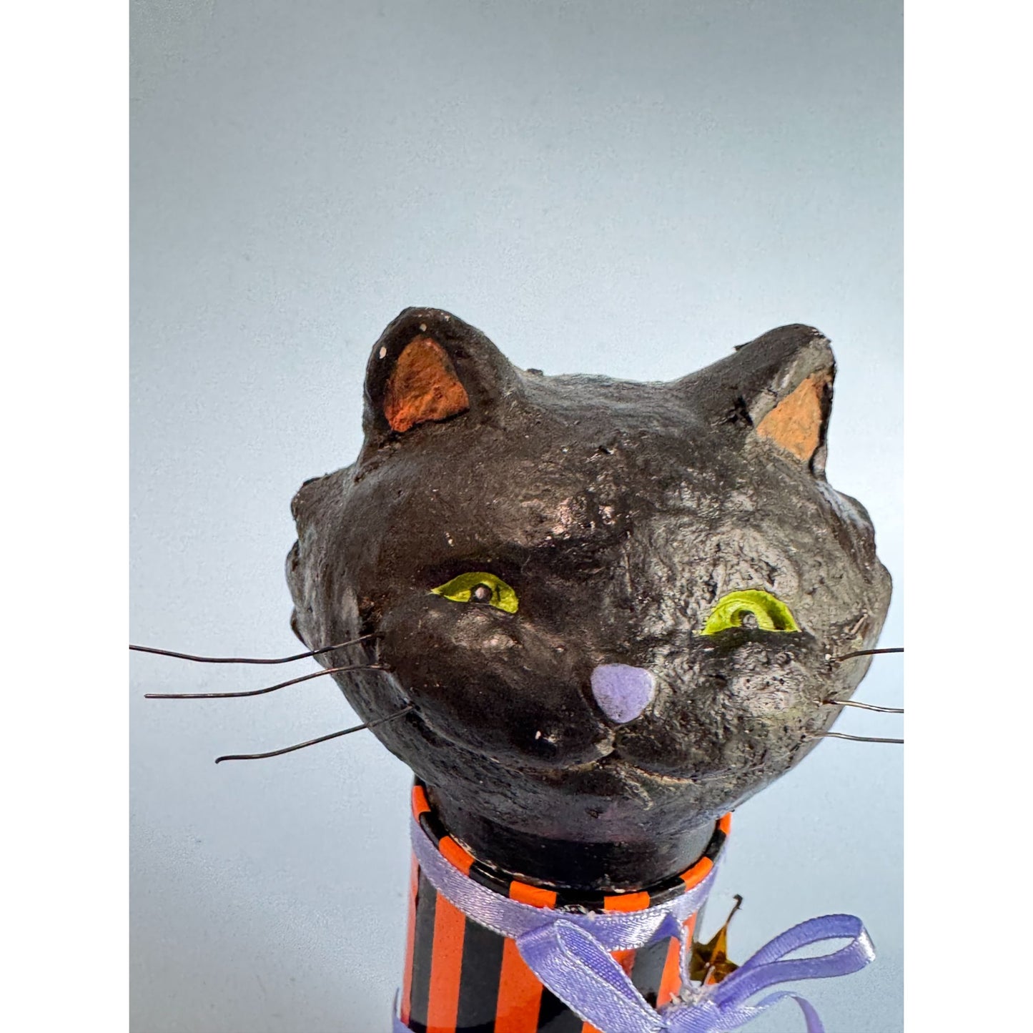 Black Cat Halloween Candy Container Paper Mache Folk Art 7 3/4" Tall By Seasons Of Canon Falls