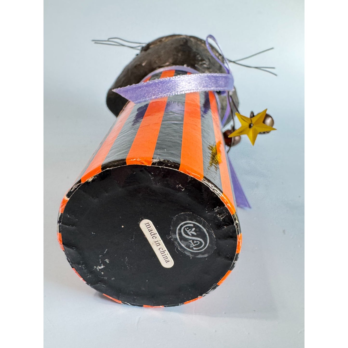 Black Cat Halloween Candy Container Paper Mache Folk Art 7 3/4" Tall By Seasons Of Canon Falls