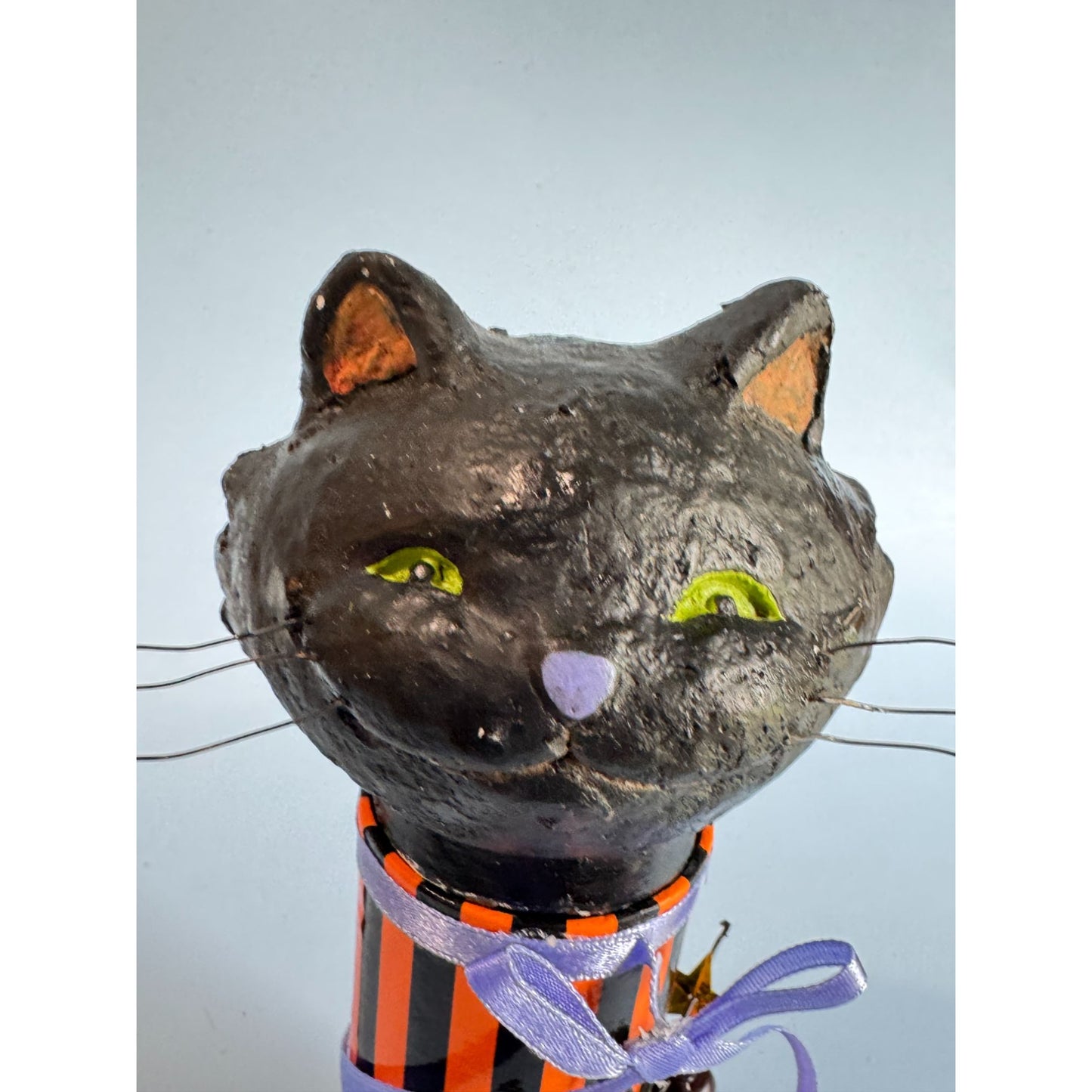 Black Cat Halloween Candy Container Paper Mache Folk Art 7 3/4" Tall By Seasons Of Canon Falls