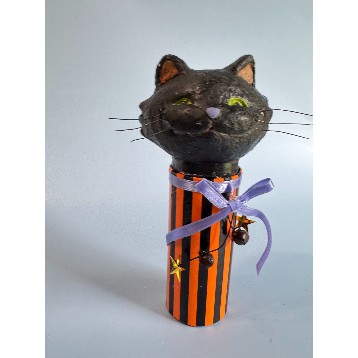 Black Cat Halloween Candy Container Paper Mache Folk Art 7 3/4" Tall By Seasons Of Canon Falls