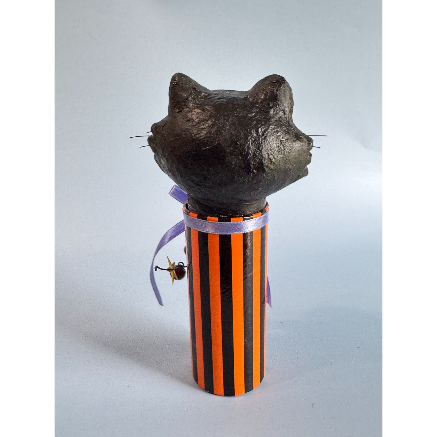 Black Cat Halloween Candy Container Paper Mache Folk Art 7 3/4" Tall By Seasons Of Canon Falls