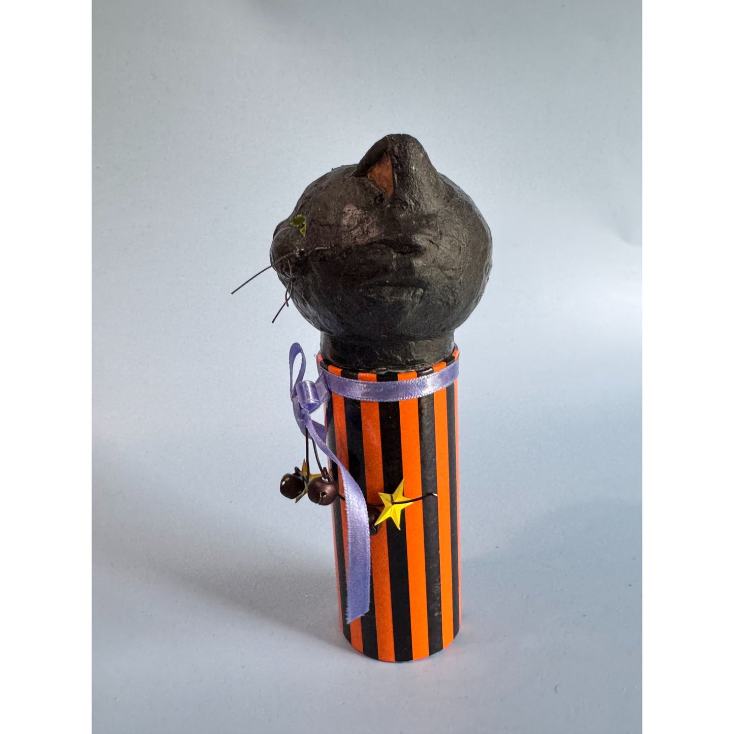 Black Cat Halloween Candy Container Paper Mache Folk Art 7 3/4" Tall By Seasons Of Canon Falls