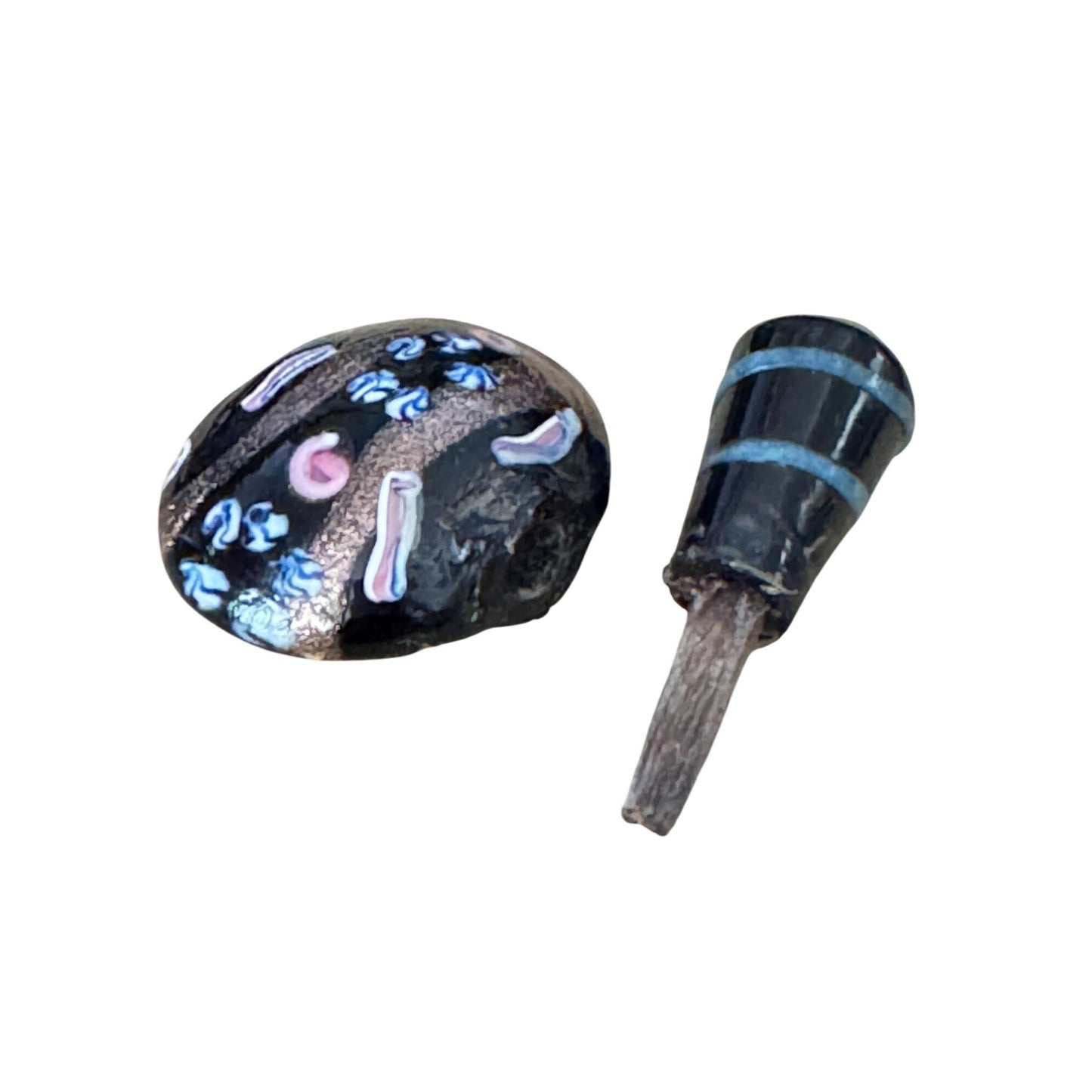 Venetian Millefiori Glass Miniature Perfume Bottle Black Gold Glass 1 3/4 Inch