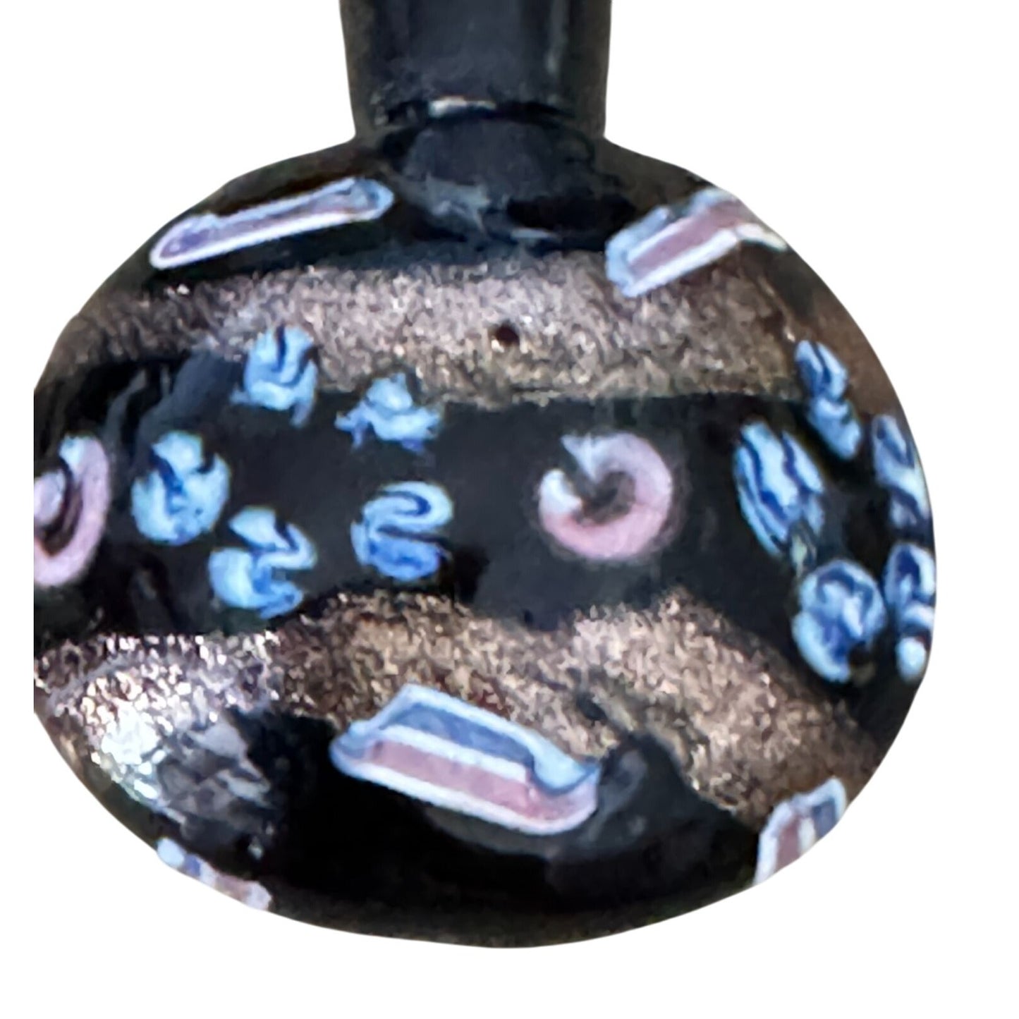 Venetian Millefiori Glass Miniature Perfume Bottle Black Gold Glass 1 3/4 Inch