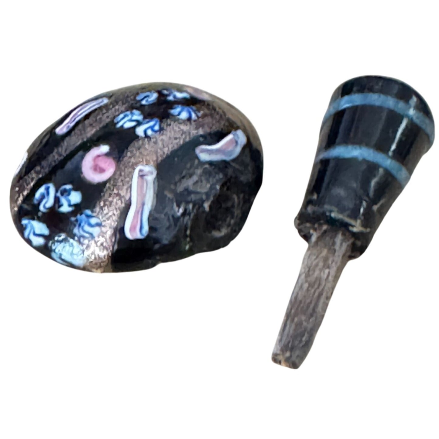 Venetian Millefiori Glass Miniature Perfume Bottle Black Gold Glass 1 3/4 Inch