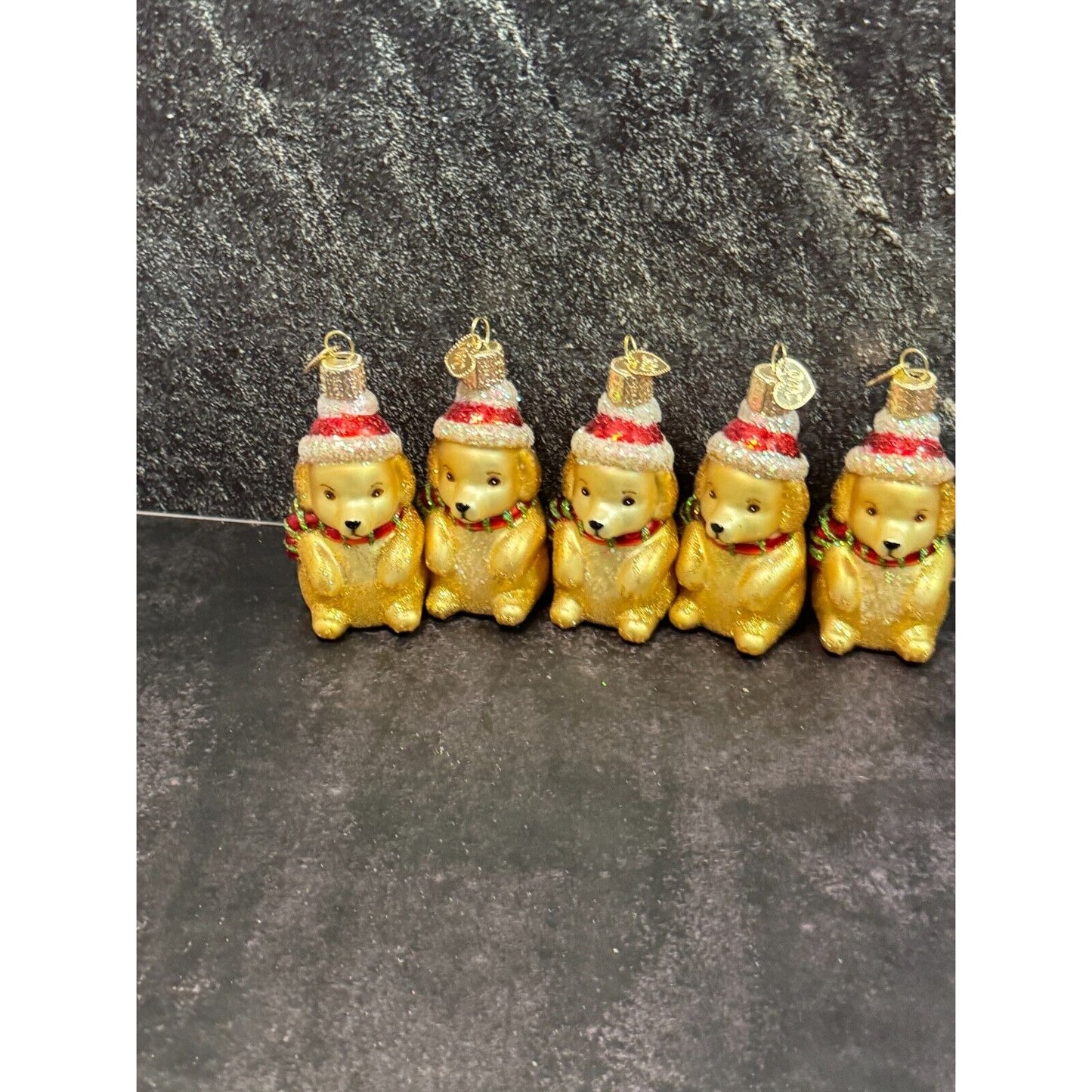 5 So Cute Old World Christmas Golden Retriever Puppies Blown Glass Ornaments 3"