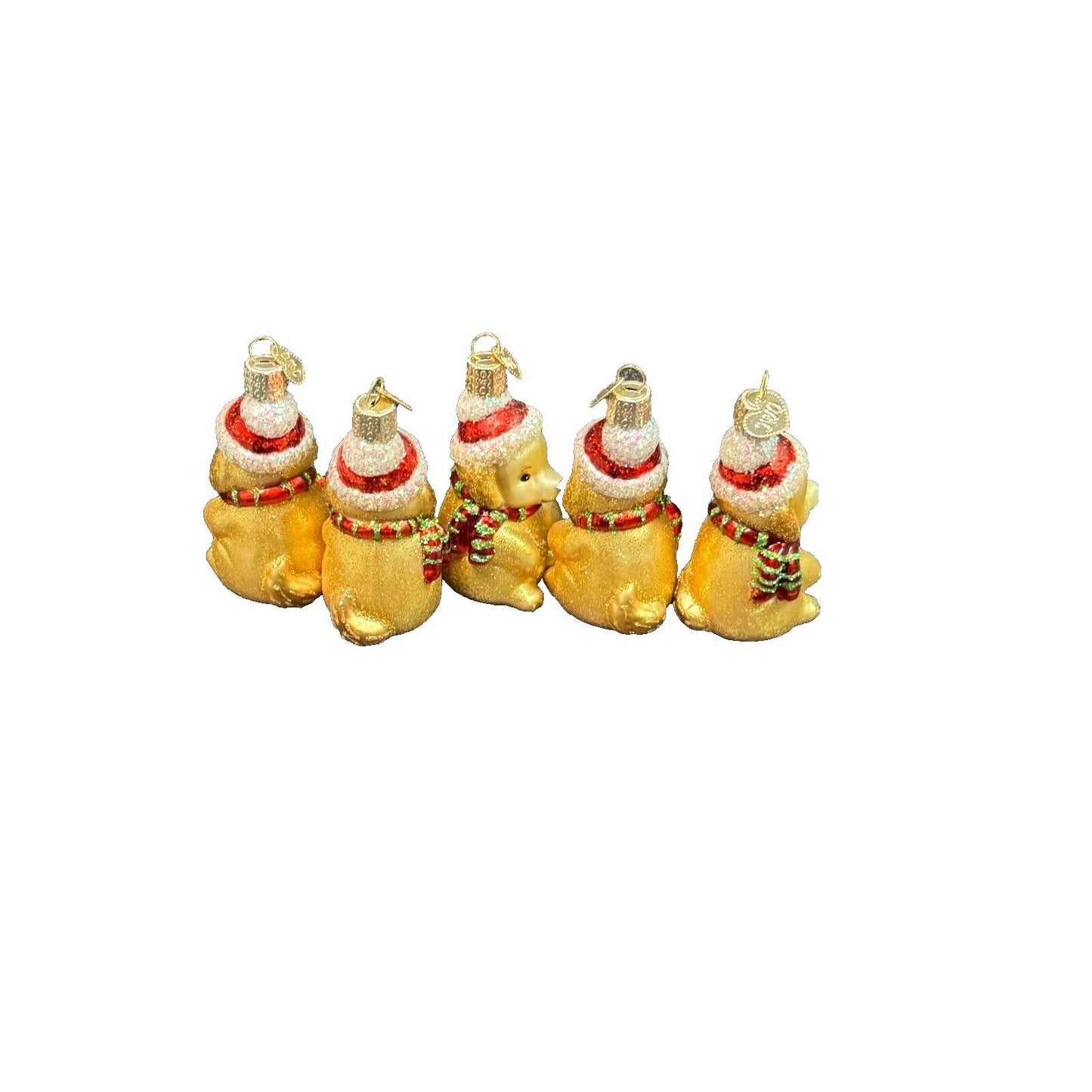 5 So Cute Old World Christmas Golden Retriever Puppies Blown Glass Ornaments 3"