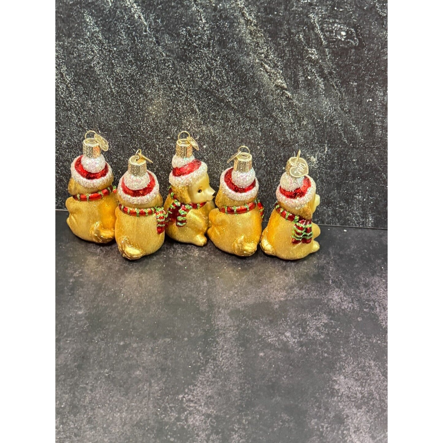 5 So Cute Old World Christmas Golden Retriever Puppies Blown Glass Ornaments 3"