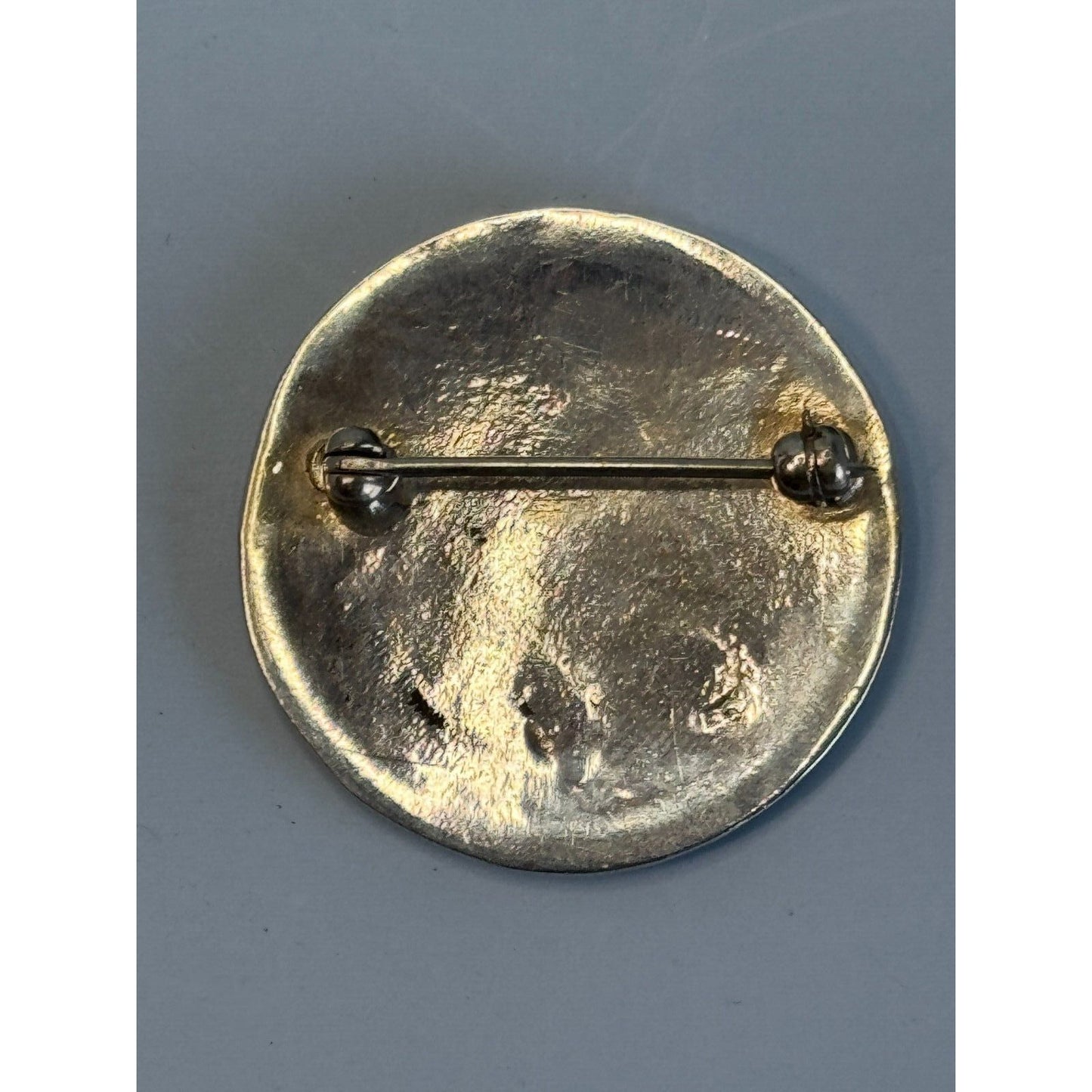 Vintage 925 Sterling Silver Overlay Cast Copy Southwestern Tribal Brooch 1 1/8"