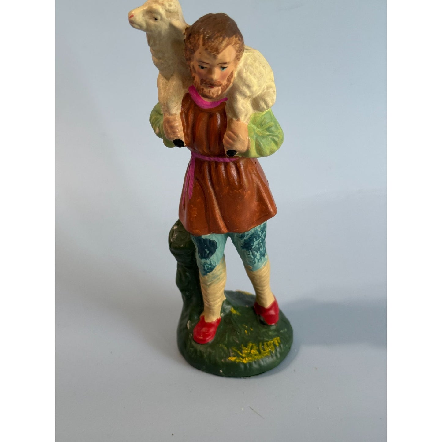 Midcentury Paper Mache Shepherd Figurine Japan 5.5" Multicolor Handmade