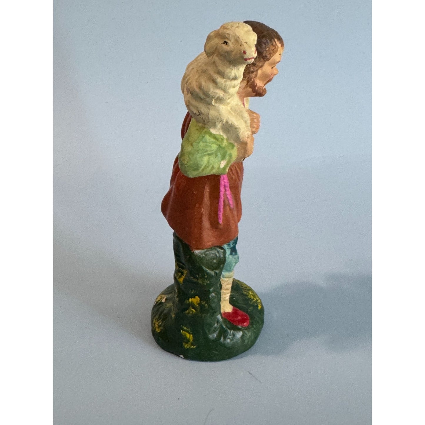 Midcentury Paper Mache Shepherd Figurine Japan 5.5" Multicolor Handmade