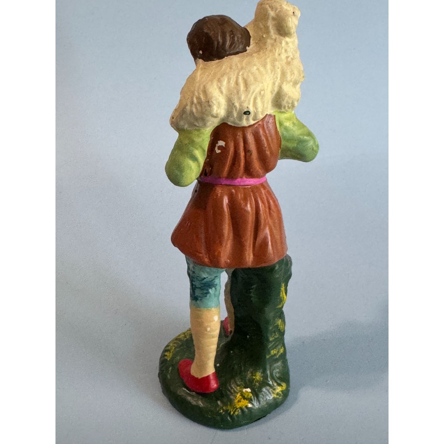 Midcentury Paper Mache Shepherd Figurine Japan 5.5" Multicolor Handmade