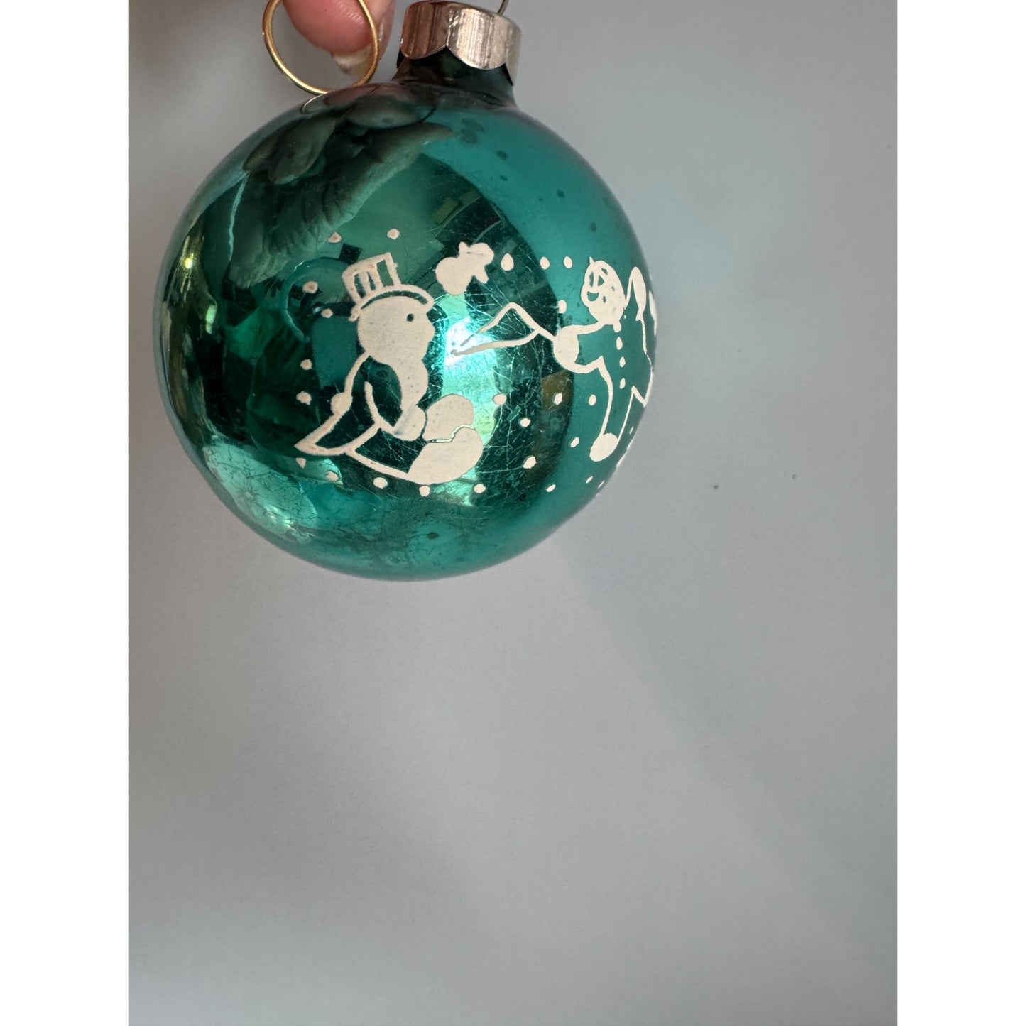 Shiny Brite Vintage MCM 4" Large Glass Ornaments Lot Of 4 Stenciled Christmas