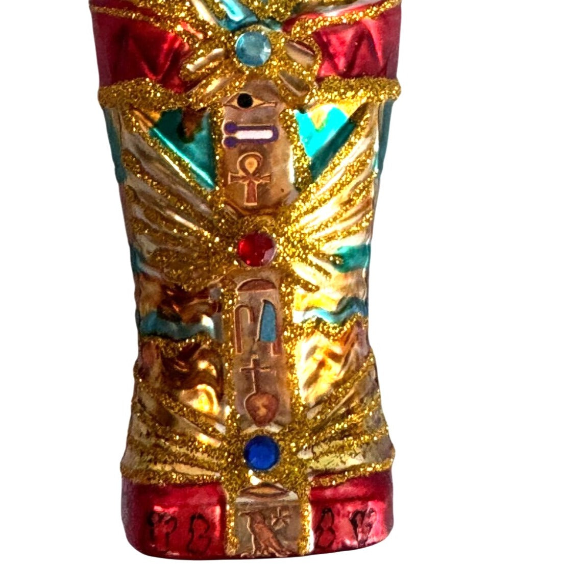 Blown Glass Mummy Sarcophagus Egyptian Ornament Intricately Designed W/Symbols