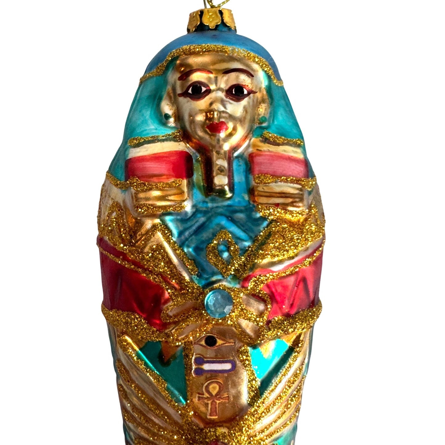 Blown Glass Mummy Sarcophagus Egyptian Ornament Intricately Designed W/Symbols