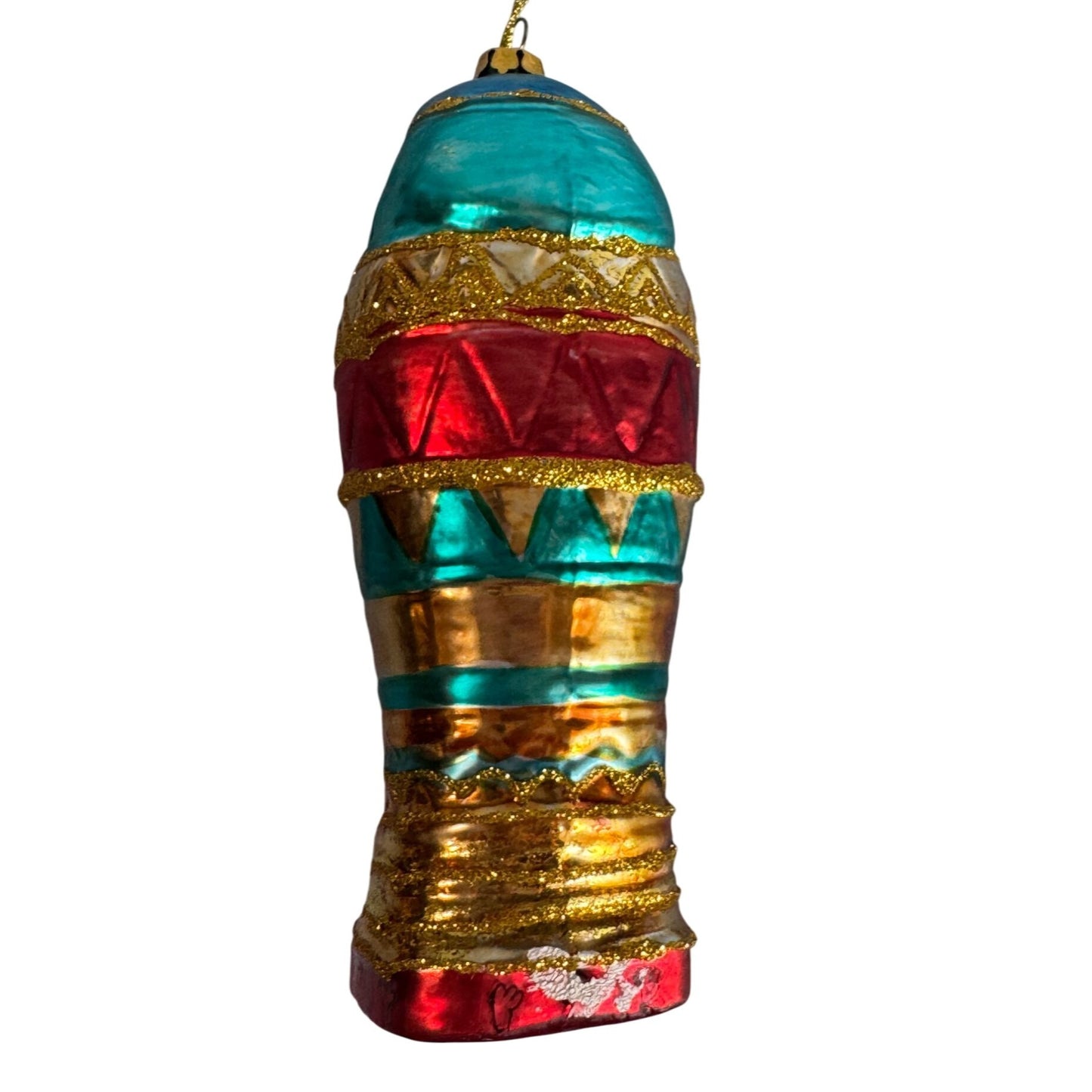 Blown Glass Mummy Sarcophagus Egyptian Ornament Intricately Designed W/Symbols