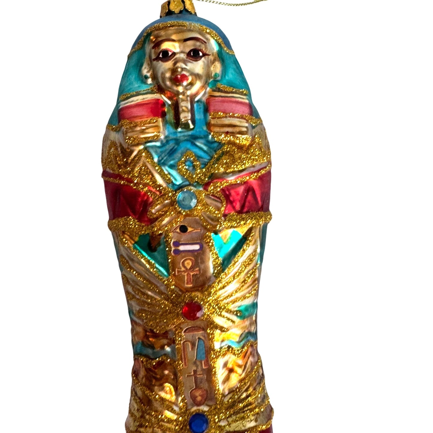 Blown Glass Mummy Sarcophagus Egyptian Ornament Intricately Designed W/Symbols