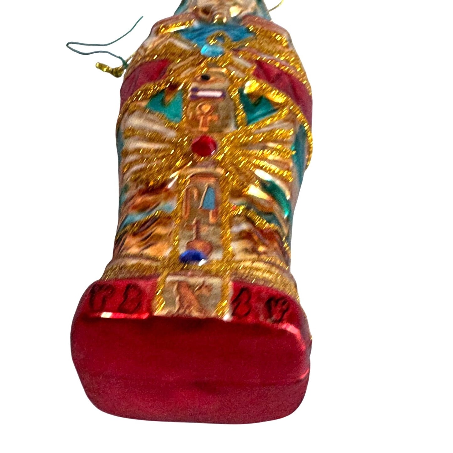 Blown Glass Mummy Sarcophagus Egyptian Ornament Intricately Designed W/Symbols