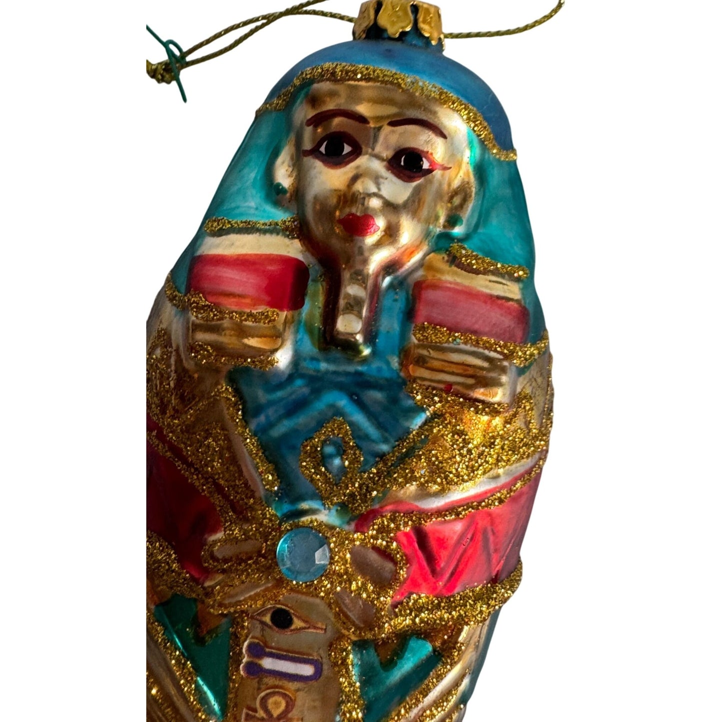 Blown Glass Mummy Sarcophagus Egyptian Ornament Intricately Designed W/Symbols