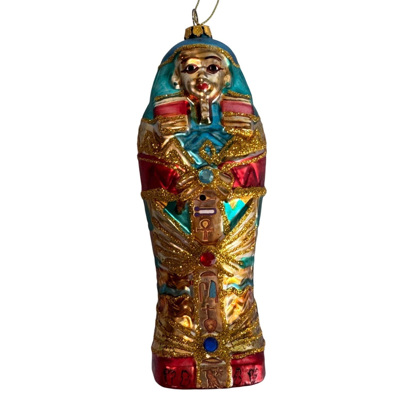 Blown Glass Mummy Sarcophagus Egyptian Ornament Intricately Designed W/Symbols