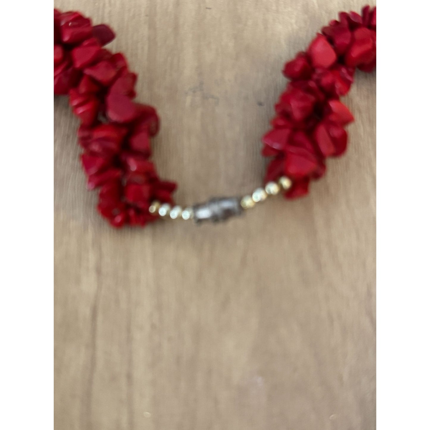 Dyed Red Coral Twisted Strands Beaded Necklace Screw Clasp 16"