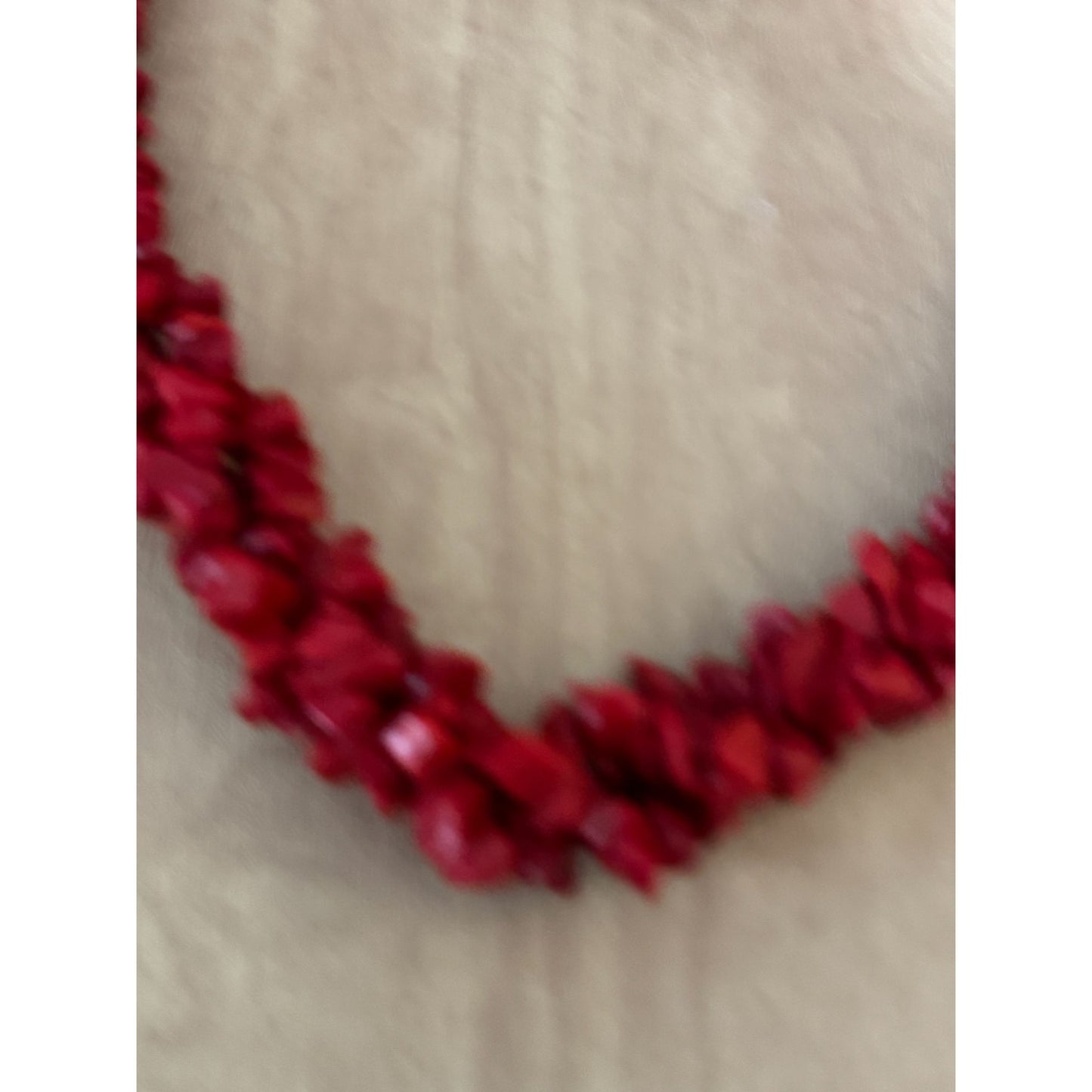 Dyed Red Coral Twisted Strands Beaded Necklace Screw Clasp 16"