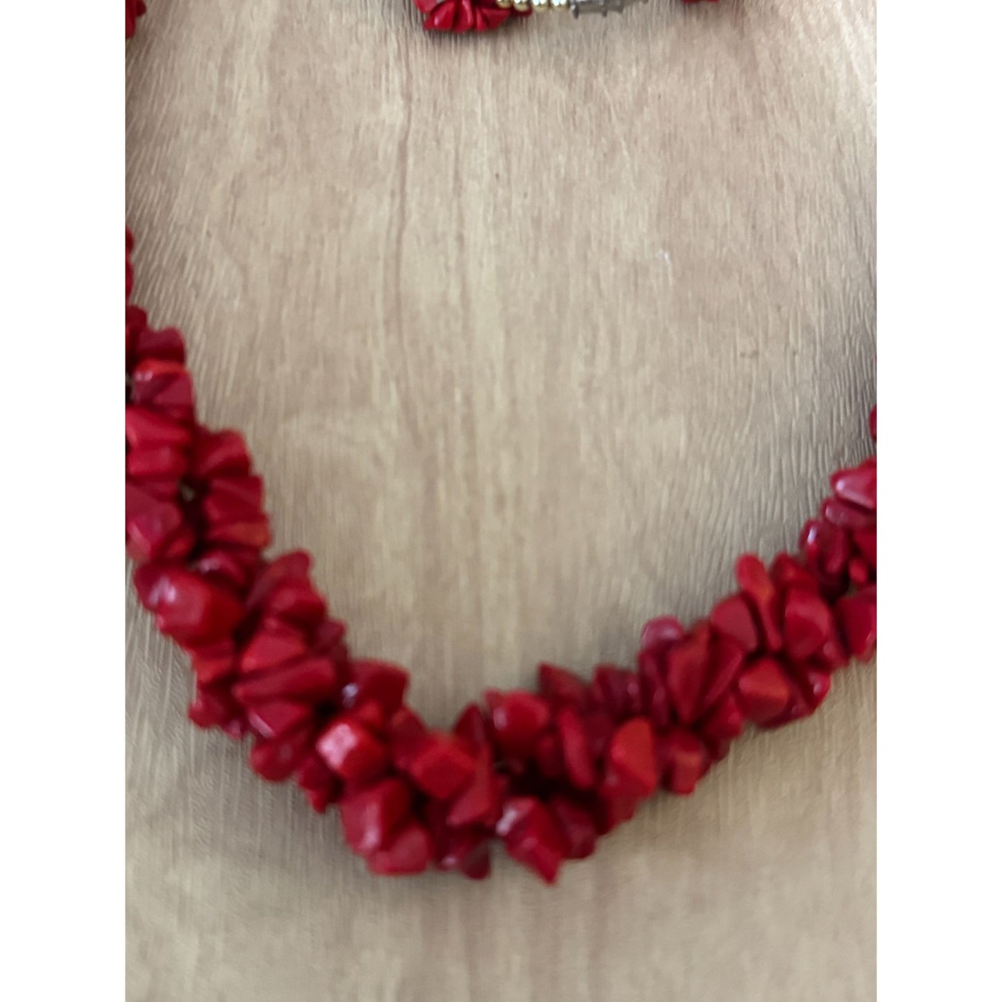 Dyed Red Coral Twisted Strands Beaded Necklace Screw Clasp 16"