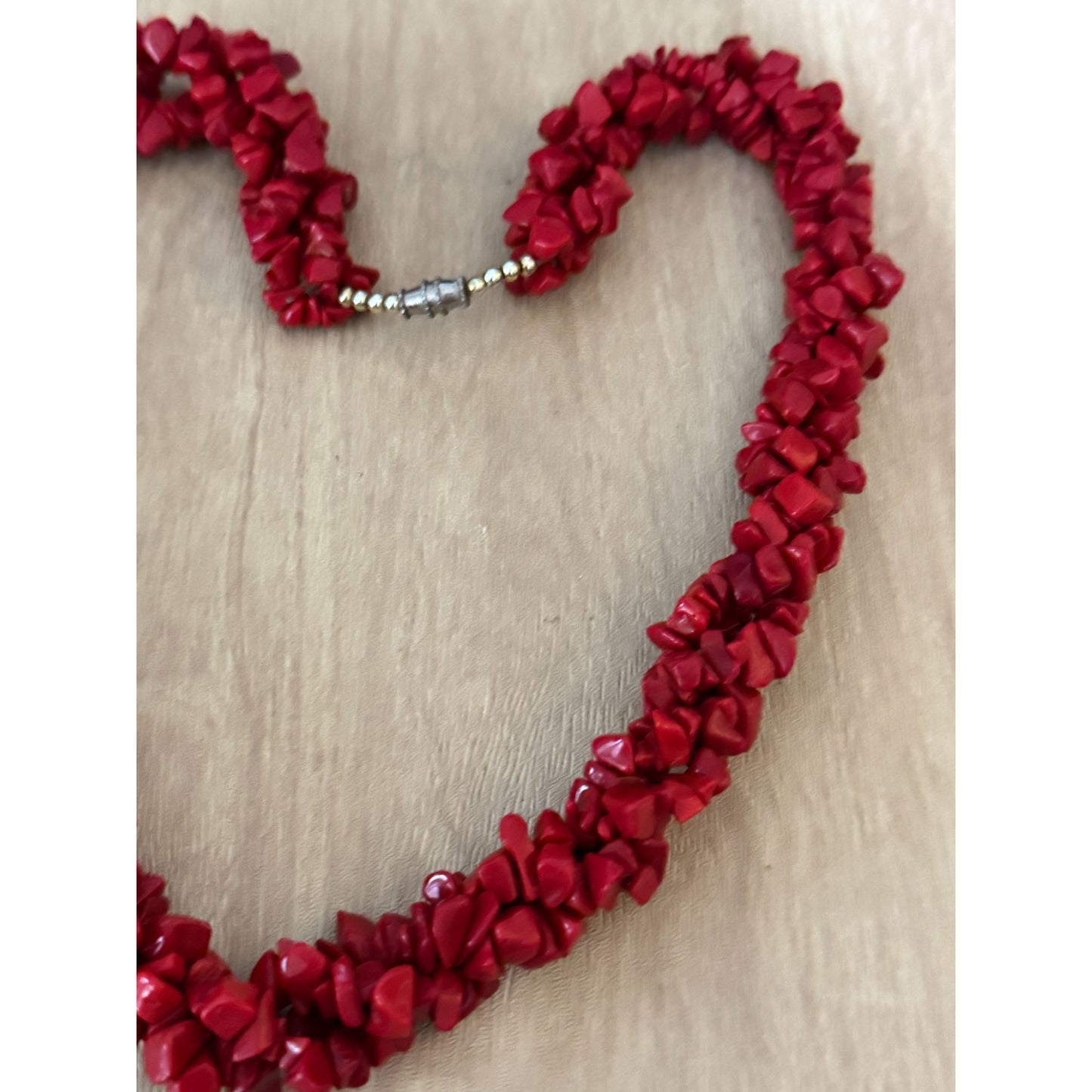 Dyed Red Coral Twisted Strands Beaded Necklace Screw Clasp 16"