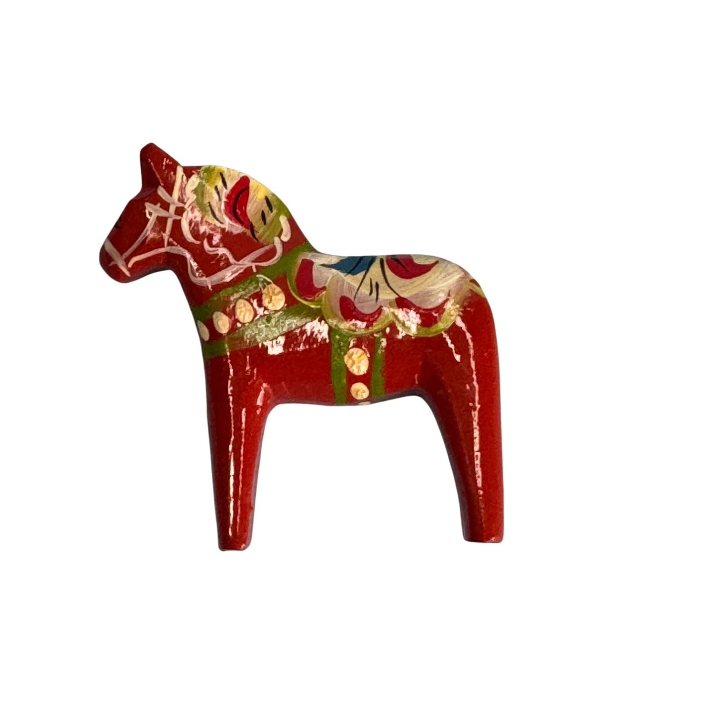 Hand-Painted Swedish Dala Horse Magnet 2" Red Folk Art Sweden