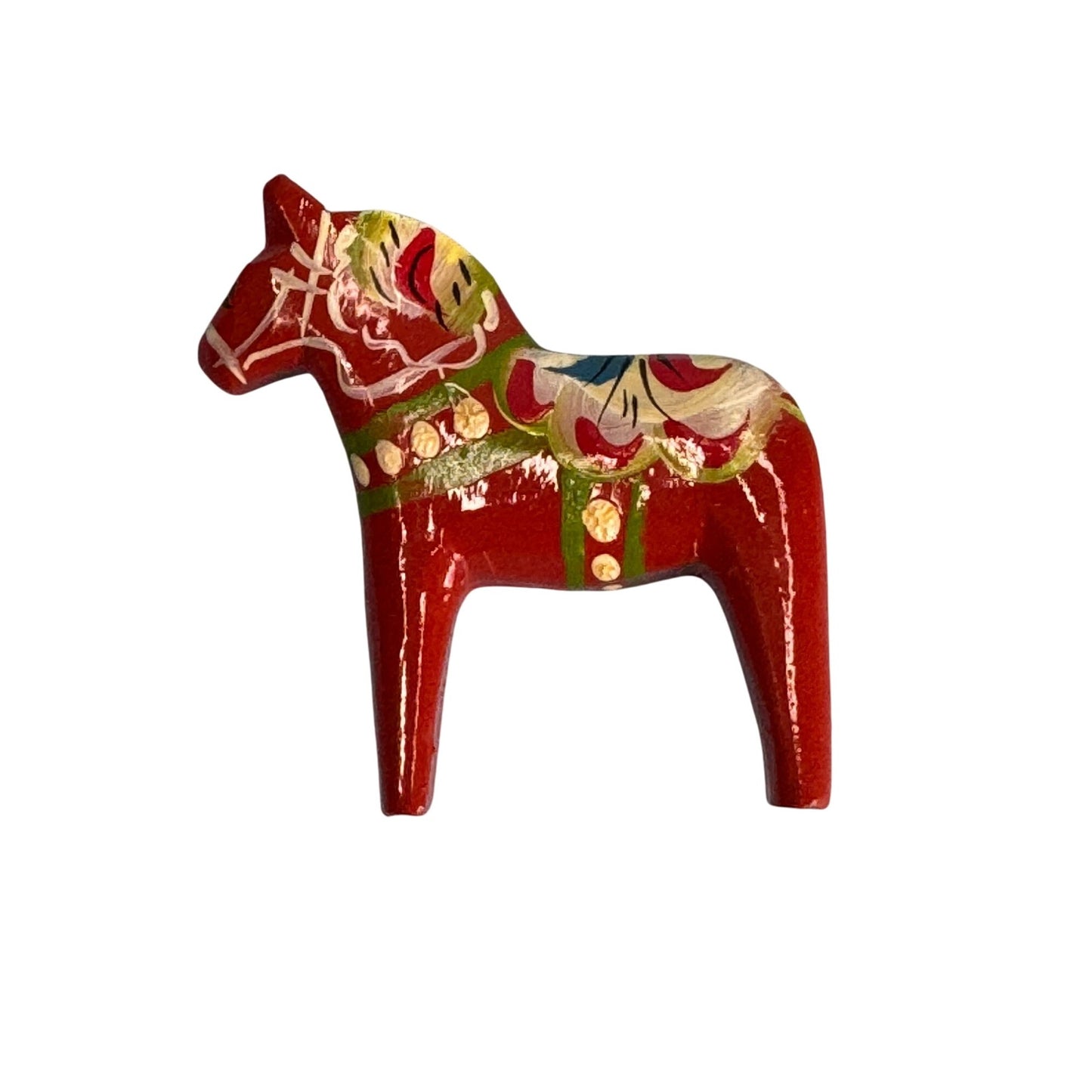 Hand-Painted Swedish Dala Horse Magnet 2" Red Folk Art Sweden