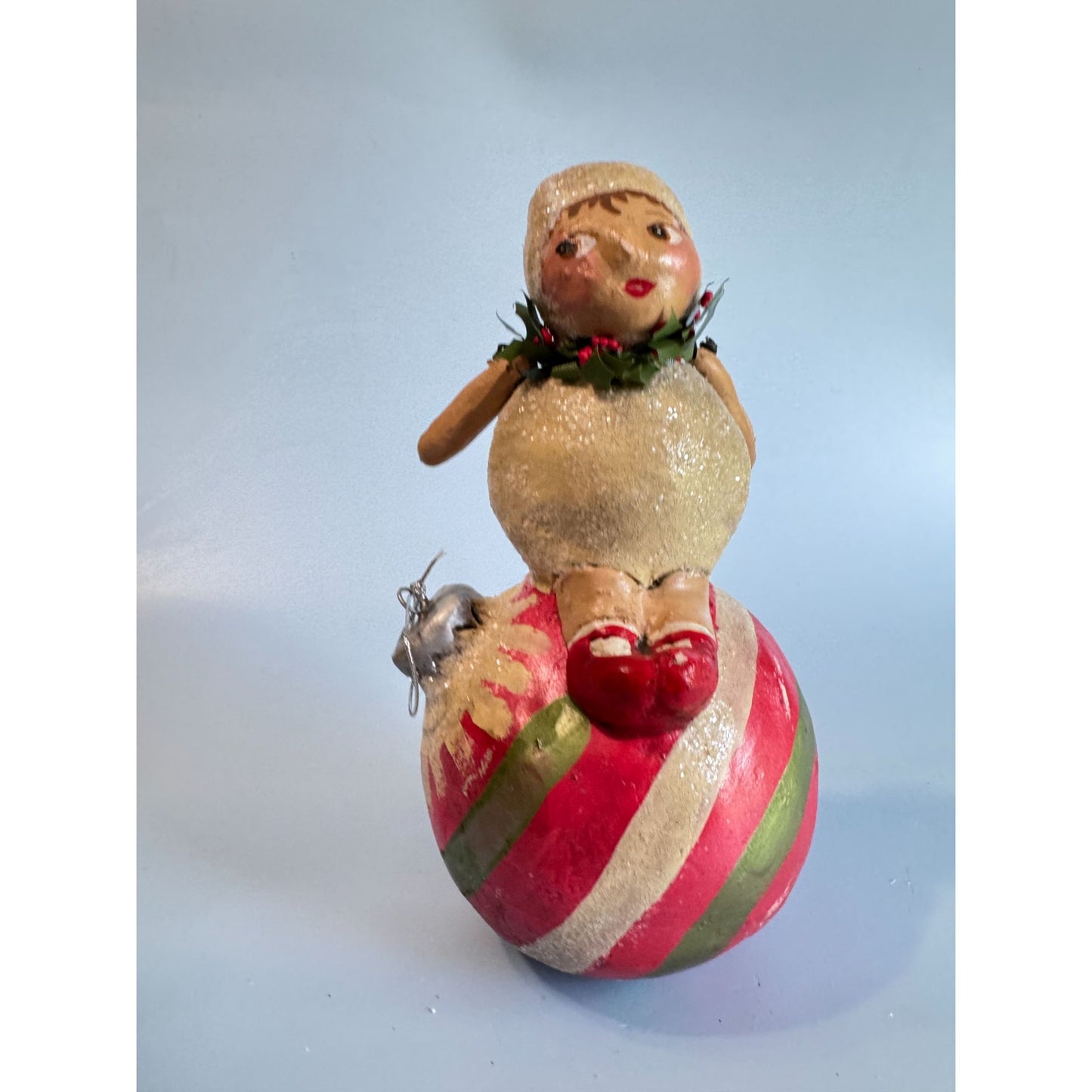 2004 Penny Mcallister Paper Mache Girl on Ornament Christmas Figurine Folk Art