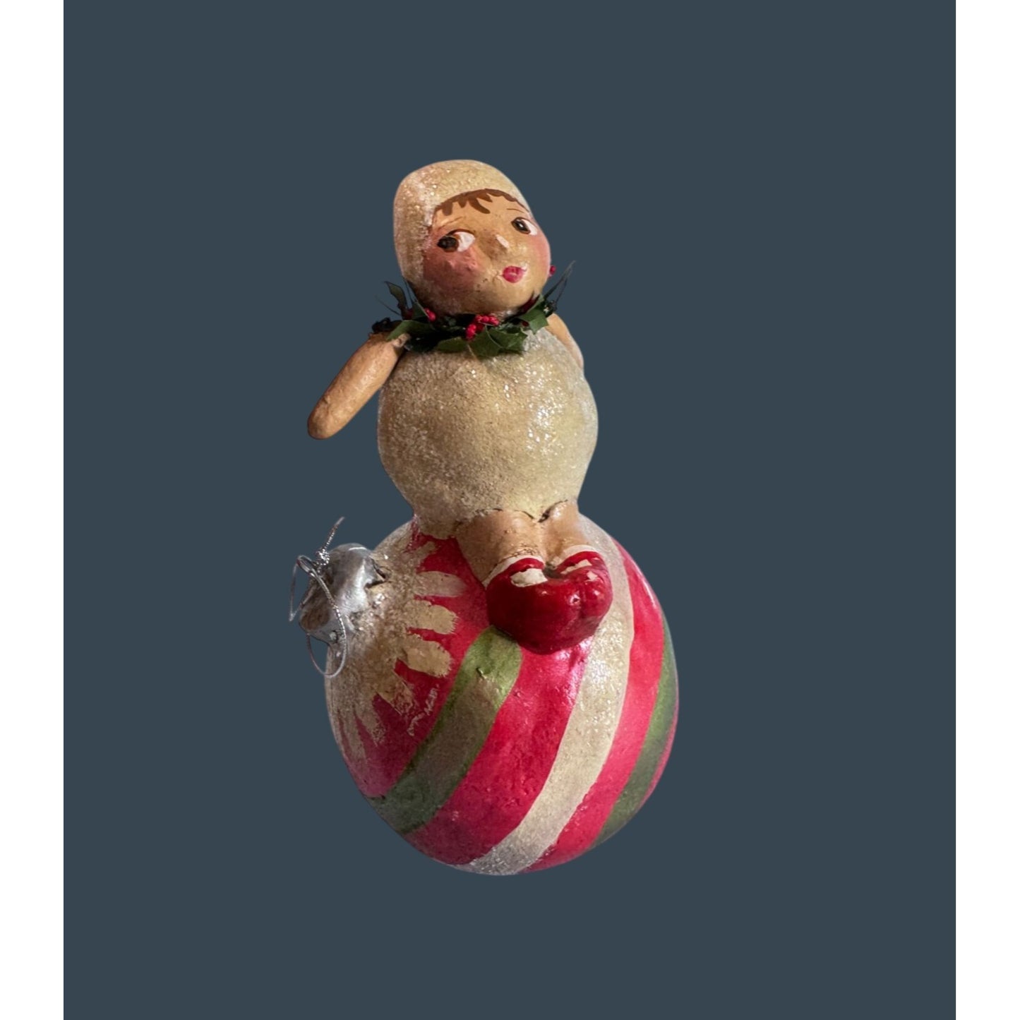 2004 Penny Mcallister Paper Mache Girl on Ornament Christmas Figurine Folk Art