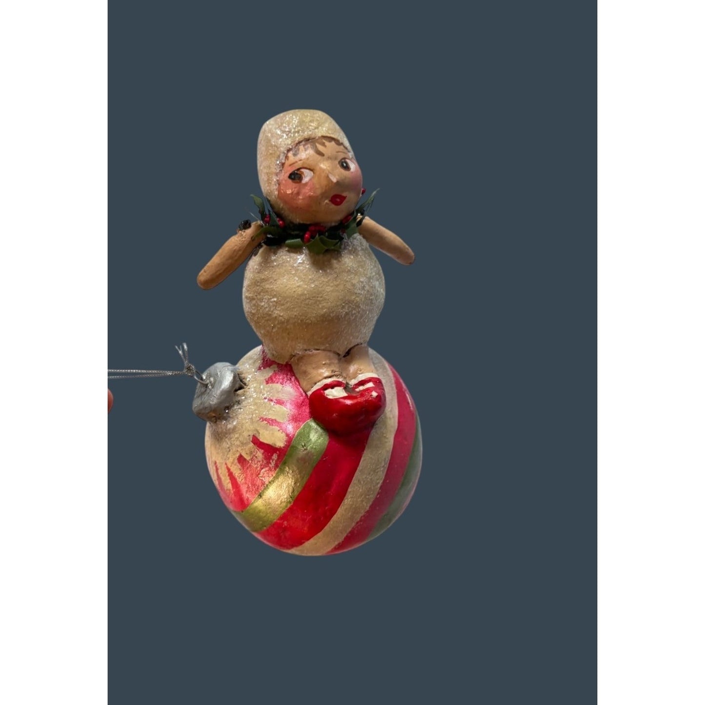 2004 Penny Mcallister Paper Mache Girl on Ornament Christmas Figurine Folk Art