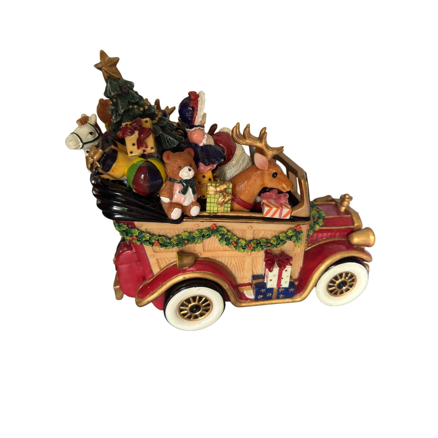 Fitz & Floyd Santa Musical Car Plays "Here Comes Santa Claus" With Original Box