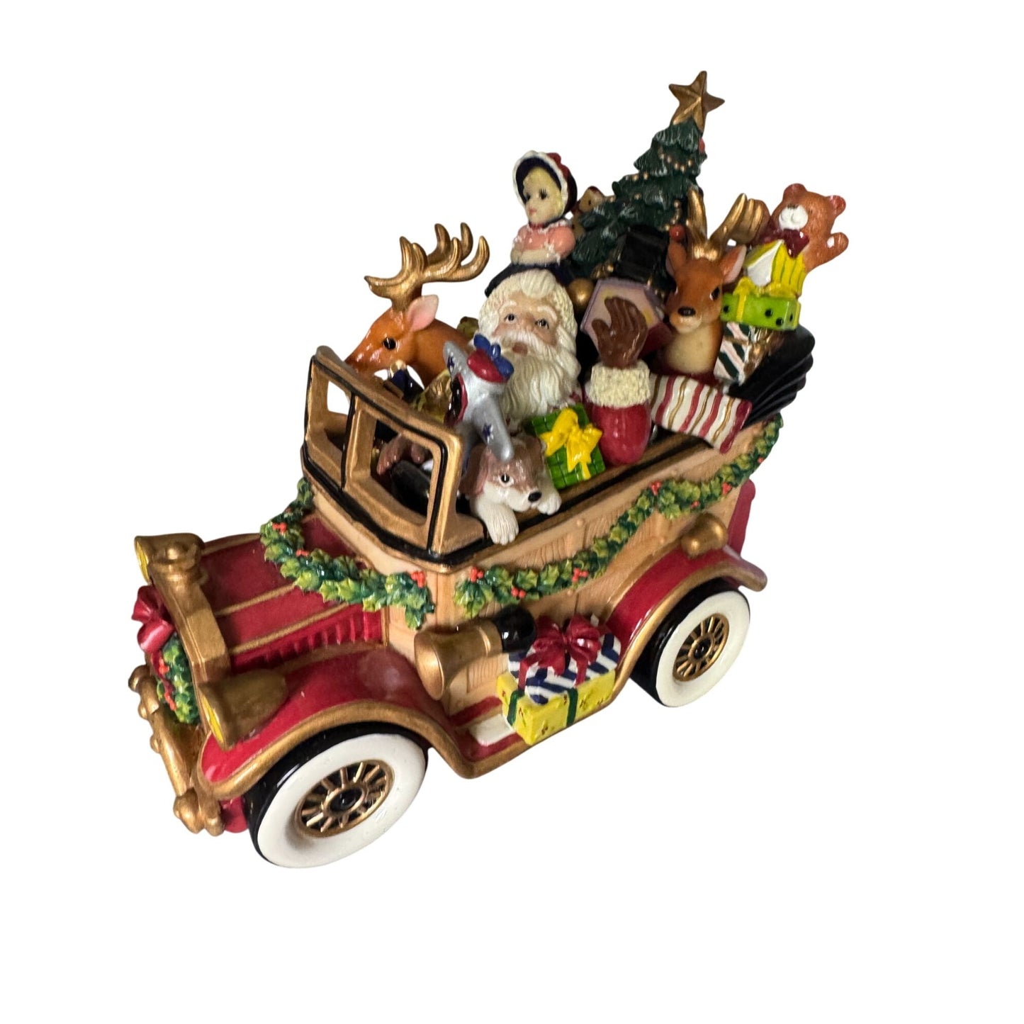 Fitz & Floyd Santa Musical Car Plays "Here Comes Santa Claus" With Original Box