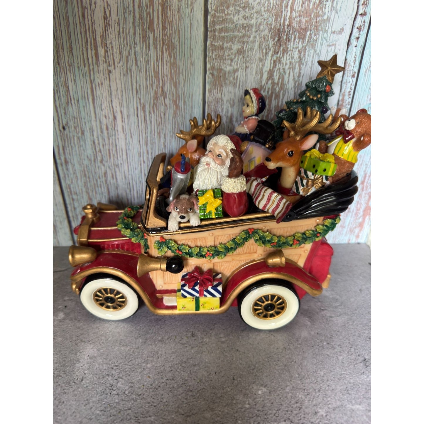 Fitz & Floyd Santa Musical Car Plays "Here Comes Santa Claus" With Original Box