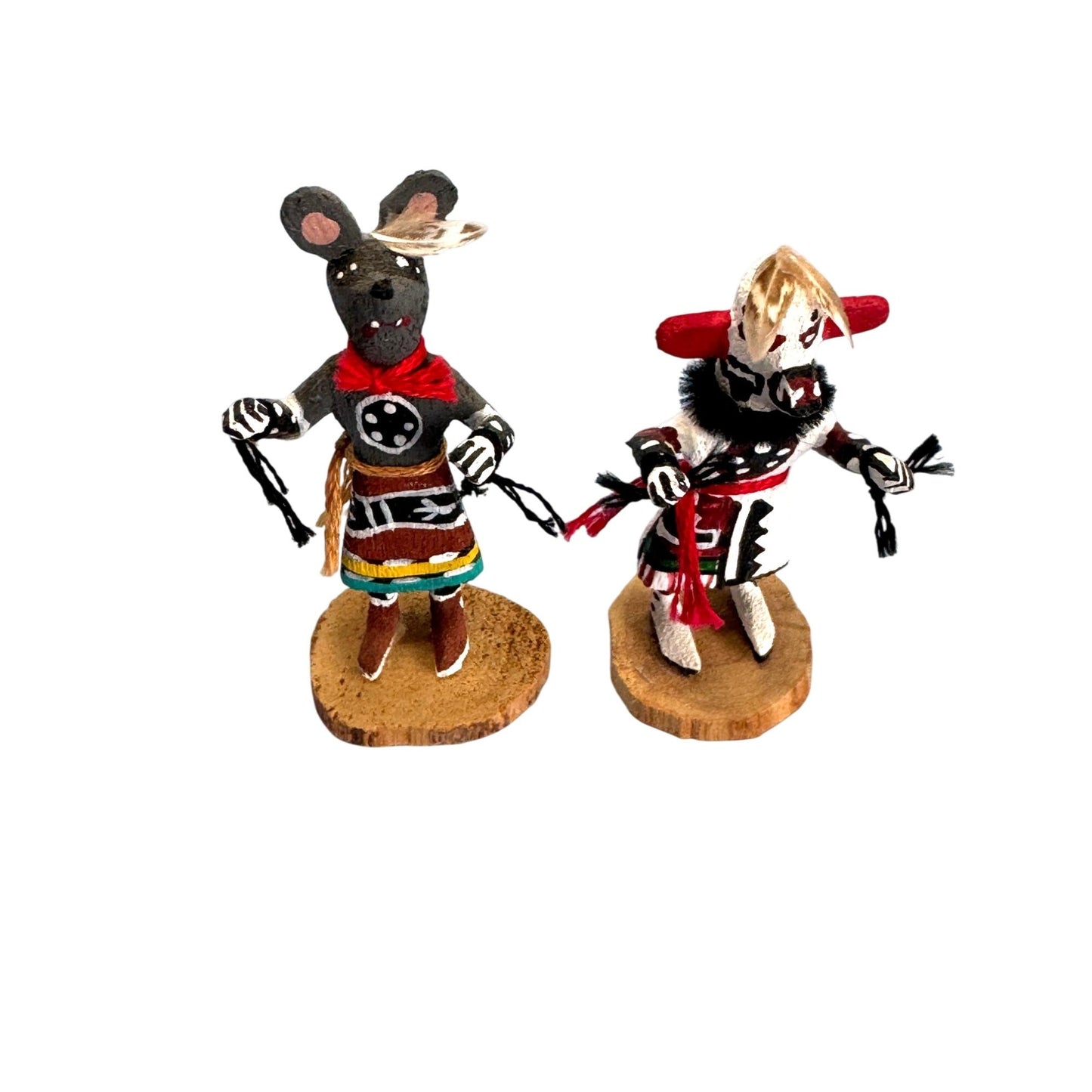 2 Native American Miniature Hopi Kachina Dolls 2 1/2" Tall Handcrafted & Signed