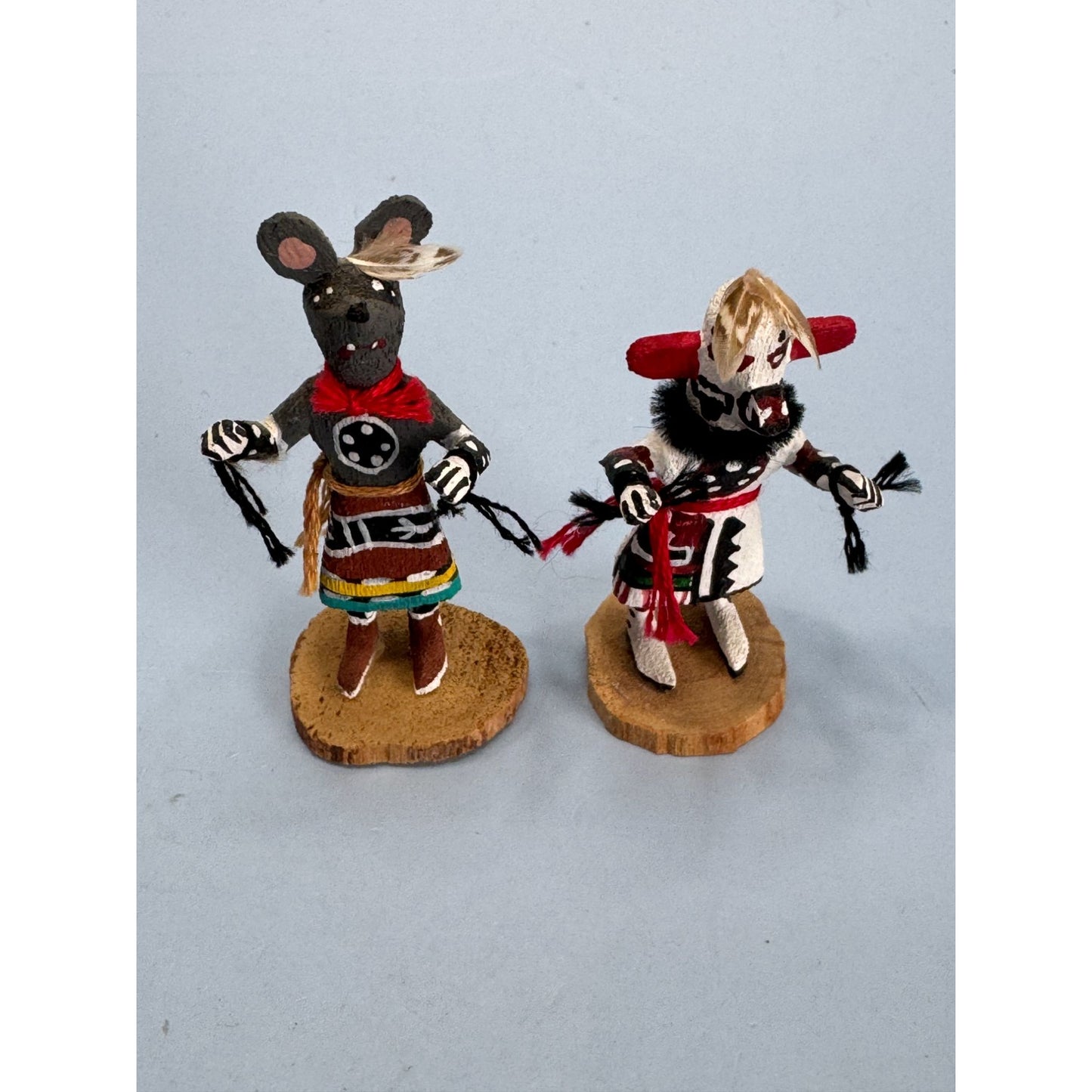 2 Native American Miniature Hopi Kachina Dolls 2 1/2" Tall Handcrafted & Signed