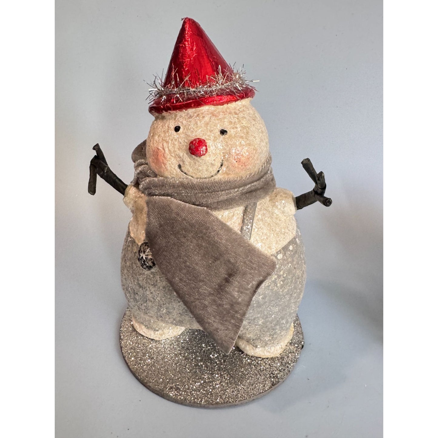 Midwest Cannon Falls Fat Snowman W/ Red Hat Velvet Scarf Glitter Accents 7.5"