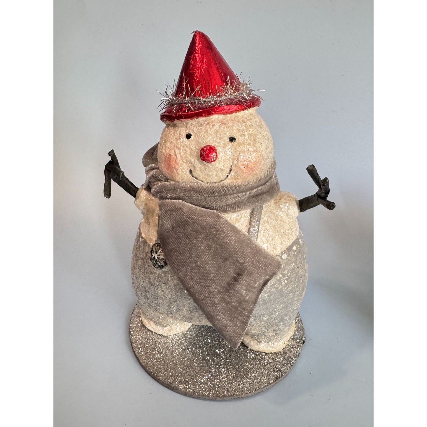 Midwest Cannon Falls Fat Snowman W/ Red Hat Velvet Scarf Glitter Accents 7.5"