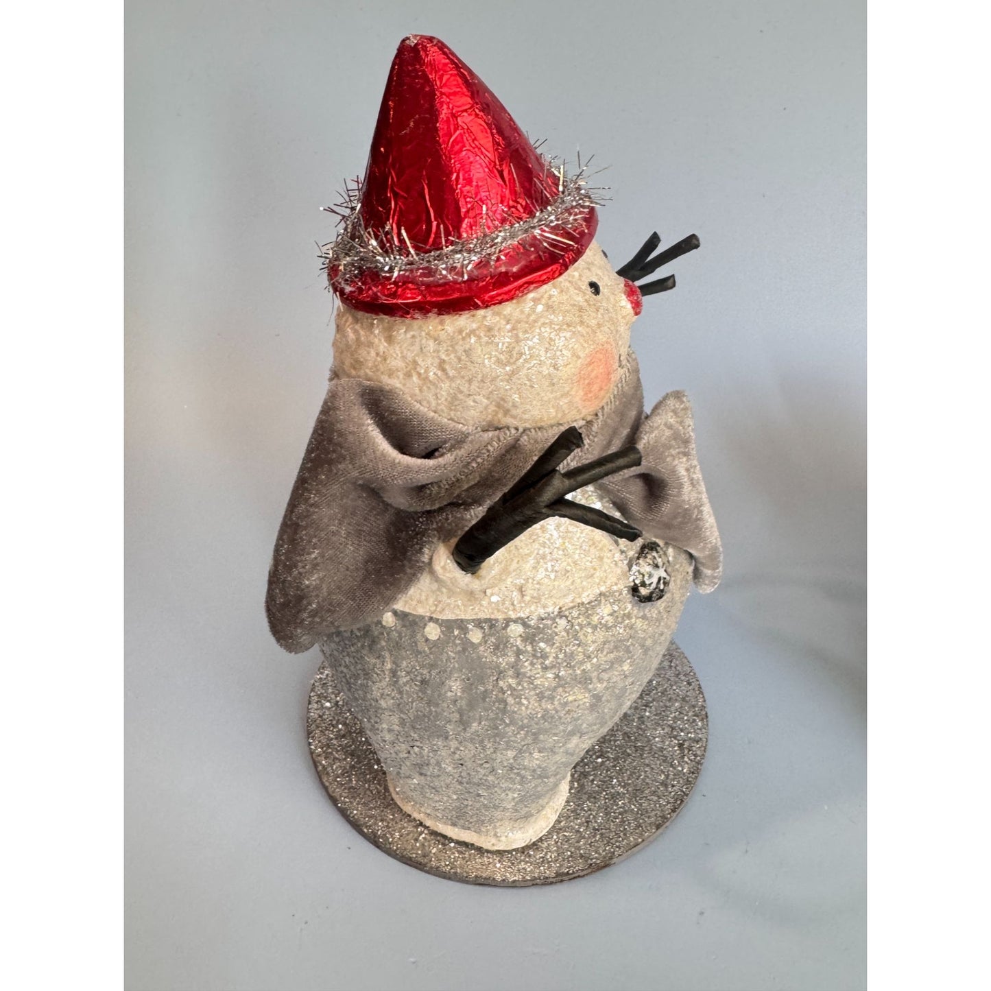 Midwest Cannon Falls Fat Snowman W/ Red Hat Velvet Scarf Glitter Accents 7.5"